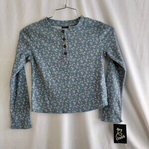 Art Class Girl's Green Waffle Floral Print Long Sleeve Shirt S(6/7) NWT